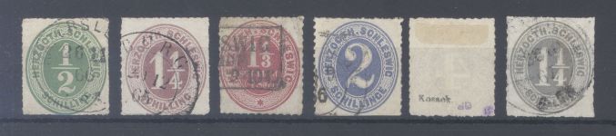 Schleswig Holstein Michel Nummer 13-18, Freimarken 1865-67 gestempelt