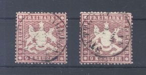 Württemberg Michel Nr. 19ya+b, 9 Kreuzer 1861 gestempelt, gp. BPP