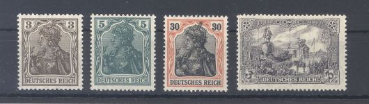 Dt. Reich, 4 ** Werte aus Michel Nummer 84-97 II, geprüft