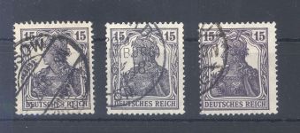 Dt. Reich Michel Nummer 101a-c, 15 Pfg. 1917 gestempelt, geprüft