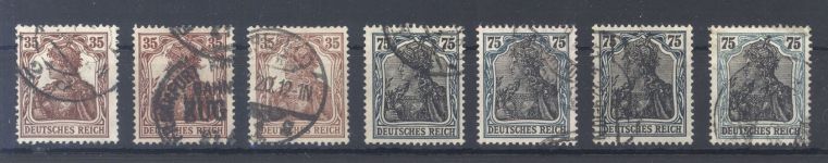 Dt. Reich, gestempelter Posten Farben Michel Nr. 102-04, geprüft