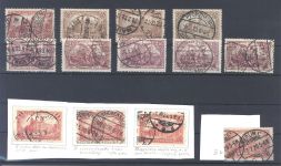 Dt. Reich, gestempelter Farben - Abarten aus Michel Nummer 113-15, geprüft Infla