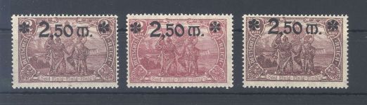 Dt. Reich Michel Nummer 118a-c, 2,50 Mark 1920 **, geprüft Infla