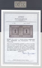 Baden Mi.Nr. 5, 1 Kreuzer 1853 als ungebrauchtes * Paar, FA BPP