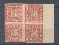 Bayern Michel Nummer 13b, 18 Kreuzer 1862 */** Viererblock, FA BPP