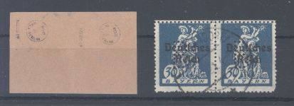 Bayern Portofreiheit Michel Nummer 20 als gestempeltes Paar, geprüft