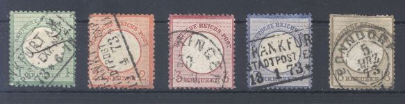 Dt. Reich Michel Nummer 7-11, Kreuzer kleines Br. 1872 gestempelt,