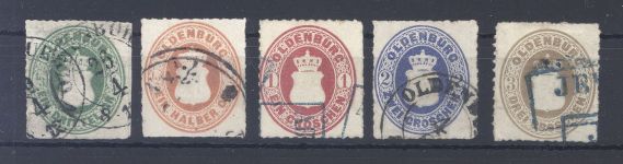 Oldenburg Michel Nummer 15-19 A Freimarken 1862 gestempelt