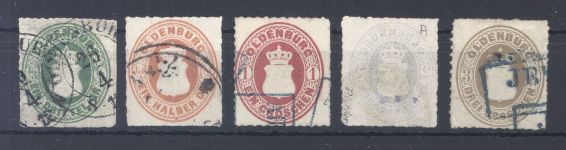 Oldenburg Michel Nummer 15-19 A Freimarken 1862 gestempelt