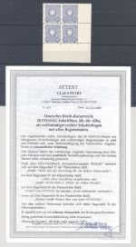 Dt. Reich Michel Nr. 42ba, 20 Pfg.** Viererblock Bogenecke FA Kopie BPP