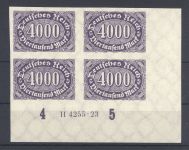 Dt. Reich Mi.Nr. 255 U, 4000 M. ungezähnt Viererblock Eckrand HAN **