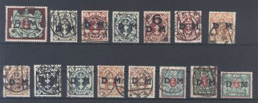 Danzig Dienst Michel Nummer 21-35 aus Freimarken 1922, geprüft Infla