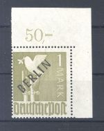 Berlin Michel Nr. 17, 1 Mark Schwarzaufdruck ** Eckrandwert, gp. BPP