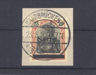Saargebiet Mi. Nummer 9a III, 25 Pfg. 1920 auf Briefstück, geprüft BPP