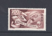 Saarland Michel Nr. 298 I, 200 Fr. Europarat Plattenfehler I **, gp. BPP