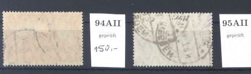 Dt. Reich Michel Nummer 94-95 A II aus 1915 gestempelt, geprüft BPP