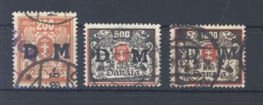 Danzig Dienst Michel Nummer 38-40 aus 1923 gestempelt, gp. Infla