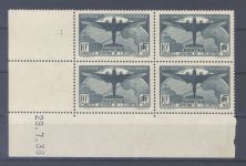 Frankreich Michel Nr. 327, 10 Fr. Ozeanüberquerung 1936 ** Viererblock