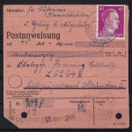 FP-Postanweisung an L62642 Alpenvorland Bozen am 13.4.45 erhalten (08
