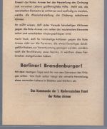 Berlin Kriegsende, Infoblatt der Roten Armee a.d. Bevölkerung. Selten (52