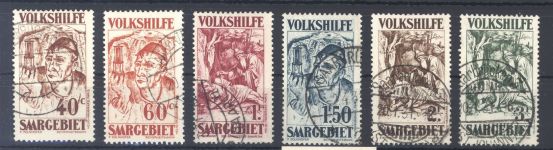 Saargebiet Michel Nr. 144-49 aus Volkshilfe 1931 gestempelt, geprüft