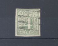 Hamburg Michel Nummer 5, 4 S. Freimarke 1859 gestempelt, geprüft