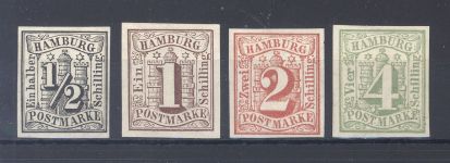 Hamburg, 4 ungebrauchte * Werte aus Michel Nummer 1-7, meist geprüft