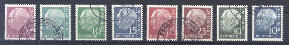 Bund Michel Nummer 179-259y, Heuss Lumogen gestempelt, geprüft BPP