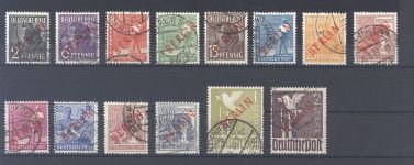 Berlin Michel Nummer 21-34, Rotaufdruck 1949 gestempelt