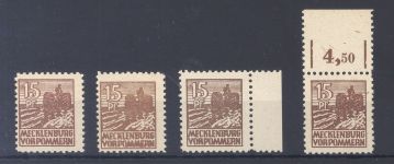 SBZ, 4 ** Farben aus Michel Nummer 37y, 15 Pfg. 1946 **, geprüft BPP