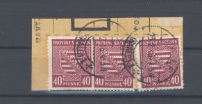 SBZ, 3 x Michel Nummer 84 Yc, 40 Pfg. 1945 Briefstück, geprüft BPP