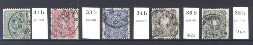 Dt. Reich, gestempelter Posten Farben aus Michel Nummer 31-38, gp.