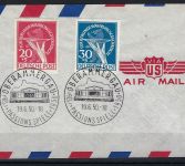 Berlin 1949, Mi 68 - 70 auf Luftpostumschlag mit SoSt Oberammergau