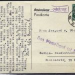 Memelgebiet Postkarte, DR Frankatur, L 1 Memel ist frei+RA 1 Heydekrug