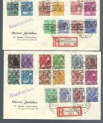 Bizone 2 Einschreiben/Satzbriefe mit Mi 36-51 I/II, echt befördert (CC