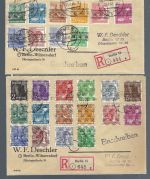 Bizone 2 Einschreiben/Satzbriefe mit Mi 36-51 I / II, 1x befördert (CC