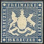 Württemberg Mi 15 * mit falz, seltene Marke, ME 4000€