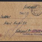 Feldpost Heimat-Front an 57325D , zurück, GEFALLEN FÜR GROßDEUTSCHLAND