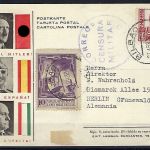 Zensur-Propagandakarte 1938, Hitler-Franco-Mussolini, Bilbao n. Berlin