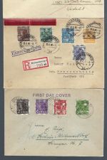 C) Bizone / Konrollrat, 5 Belege / FDC´s, Band- und Netzaufdruck