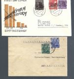 C) Bizone / Konrollrat, 5 Belege / FDC´s, Band- und Netzaufdruck