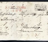 Baden Vorphila, roter L2 "R.1 Freyburg", Teilfranko-Brief n. Straßburg