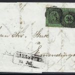 Baden Mi 6 Paar, MeF Ringstempel 24 Carlsruhe n. Emmendingen