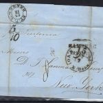 Hamburg Vorphilabrief von HH ü. Bremen n. New York, 5/10 Loth