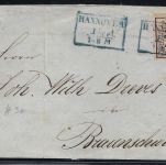 Hannover Mi 3a mit Ra3 Hannover und blauem K2 Ausgabestempel