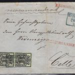 Hannover Mi 9 senk. Paar Einschreiben mit blauem Ankunftst. K2 Celle