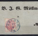 Hannover Mi 13 EF auf Firmenbrief mit klarem K1 Bremen in blau