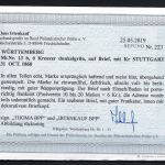 Württemberg Mi 13 b EF aus Stuttgart, Befund Irtenkauf BPP, ME 700€