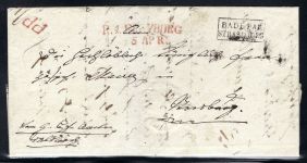 Baden Vorphila, roter L2 "R.1 Freyburg", Teilfranko-Brief n. Straßburg