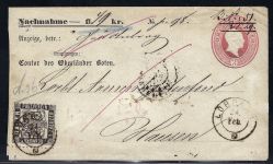 Baden Nachnahme-Ganzsache 3 Kr.+Mi 17 Lörrach ü. Schopfheim n. Hausen